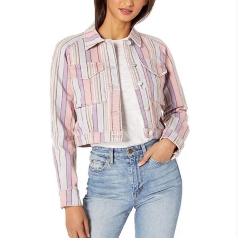 Ella Moss Striped Cropped Denim Jacket Size S